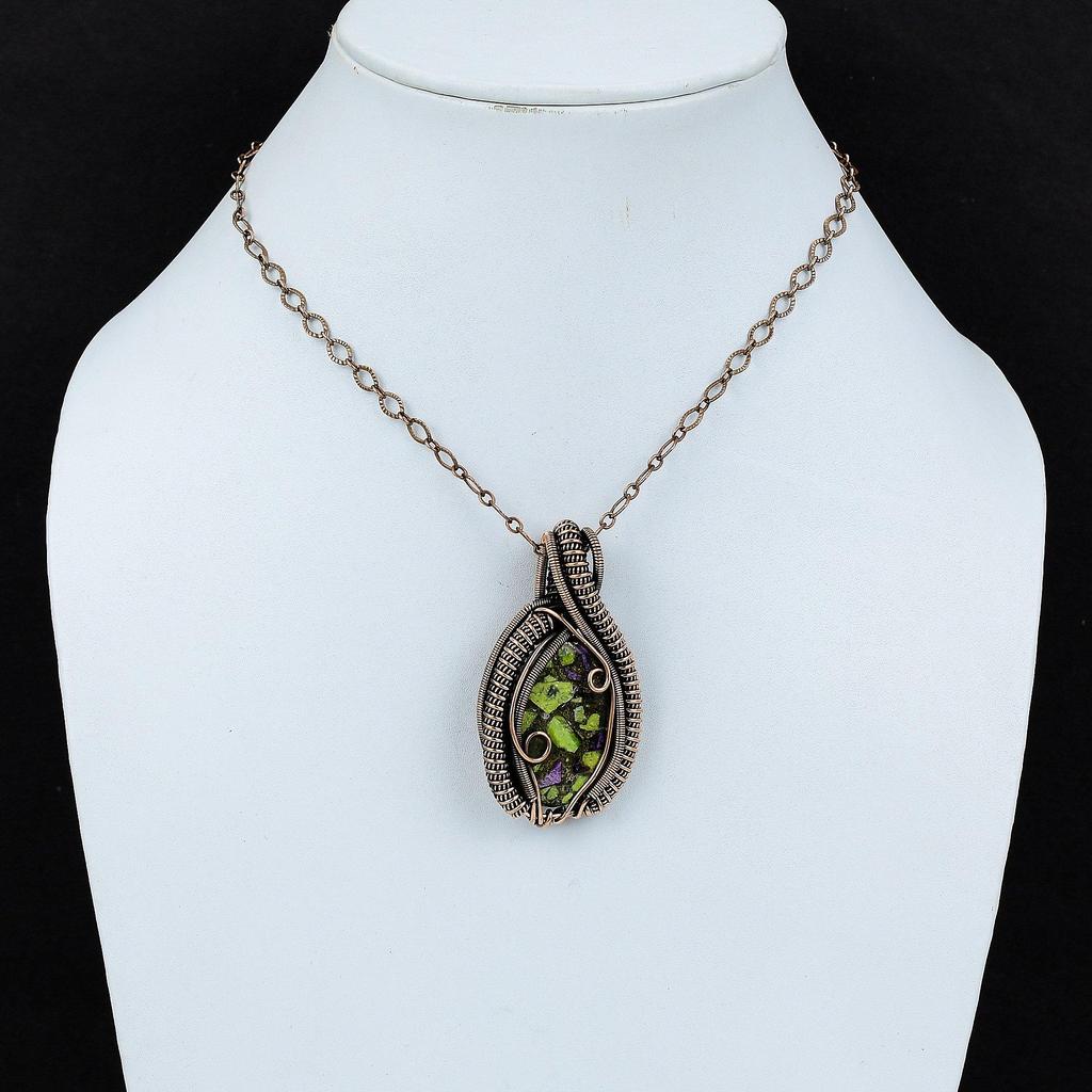 Copper Stichtite Pendant Copper Wire Wrapped Jewelry Gemstone Handmade Pendant Ethnic Style Jewelry Copper Wire Wrap Pendant Gift For Women