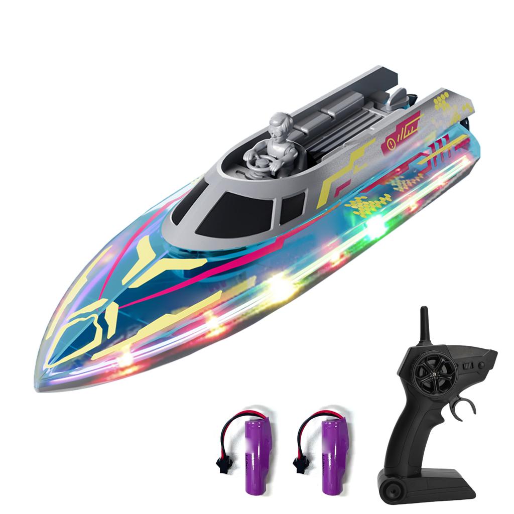 Remote Control Boat for Pools and Lakes, 2.4G Speed Boat Toy with LED Lights, Low Battery Alert for Adults and Kids