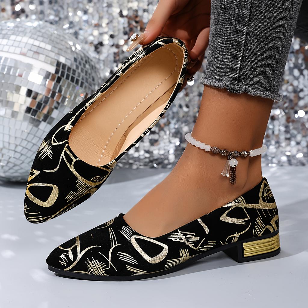 Fashion Women's Shoes, Low-heeled Single Shoes, Ladies' Stylish Single Shoes, Printed Four-season Low-heeled Trendy Women's Shoes