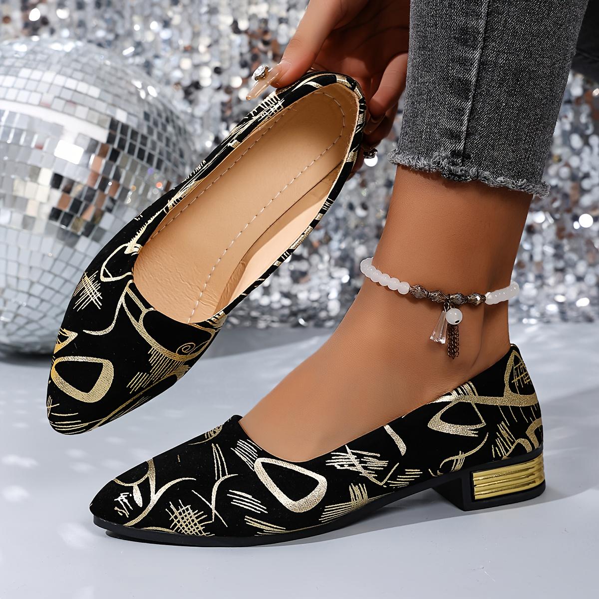 

Fashion Women s Shoes, Low-heeled Single Shoes, Ladies Stylish Single Shoes, Printed Four-season Low-heeled Trendy Women s Shoes Size 42 золотистый