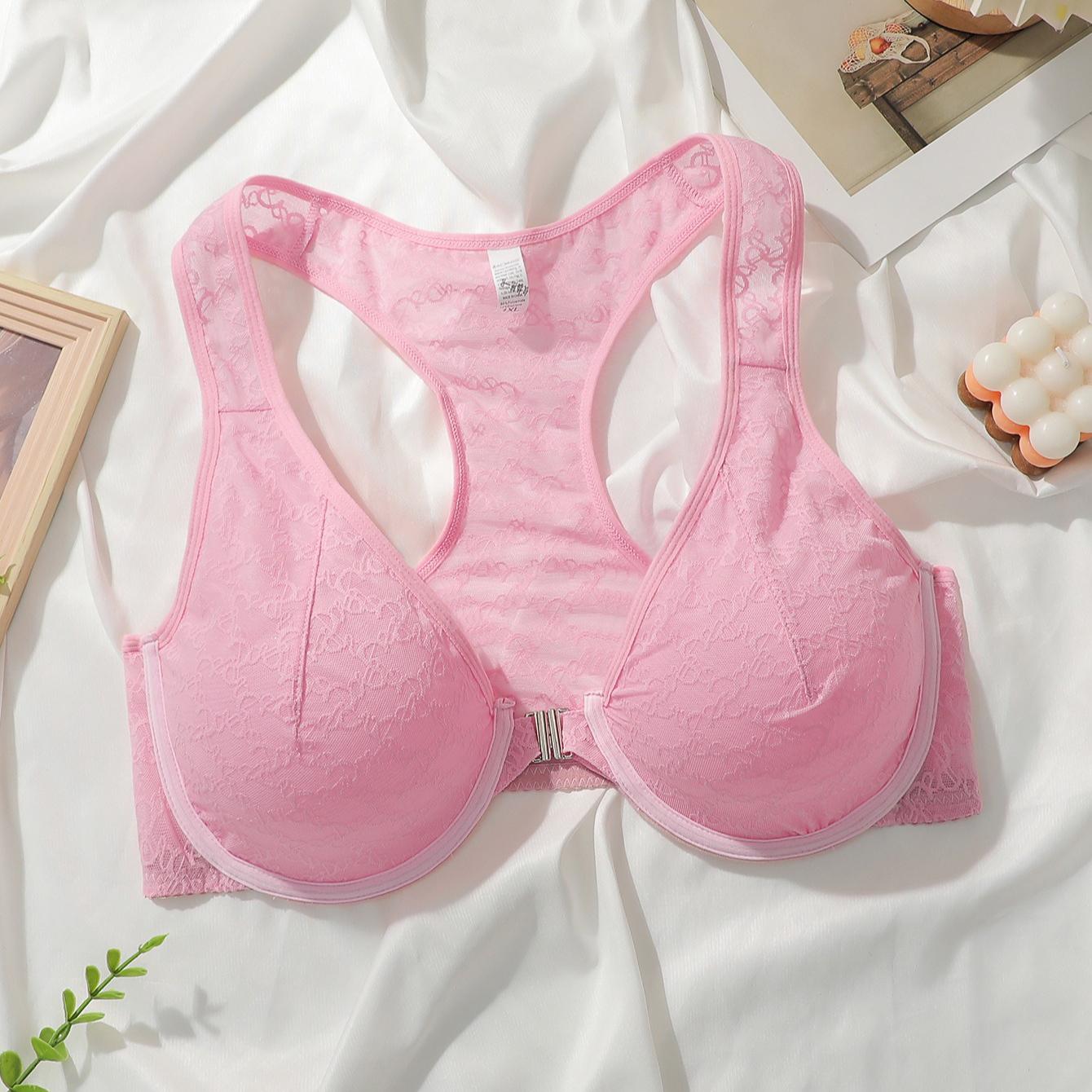 

Европейский и американский сексуальный поддерживающий бюстгальтер на косточках, простой и повседневный дизайн 3XL розовый