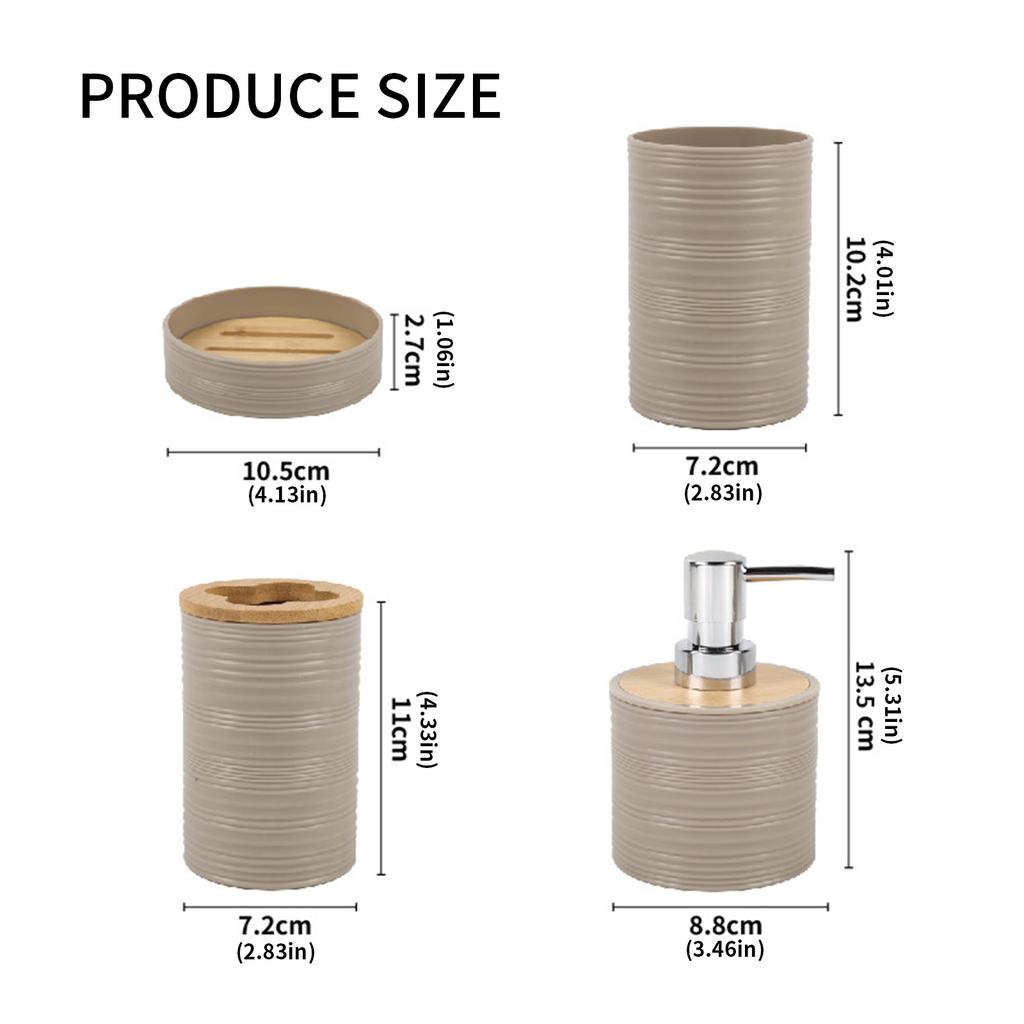 4 Piece Bathroom Storage Set No Metal Organizers With Textured Bamboos Lid For Vanities Countertop