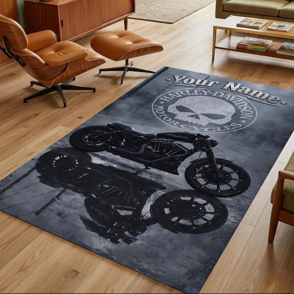 Harley-davidson Personalized Name Floor Rug Office Rug Design for Foyer Kitchen Playrooms Game Room Anti-slip Rug Office home decor Gift for Festivals
