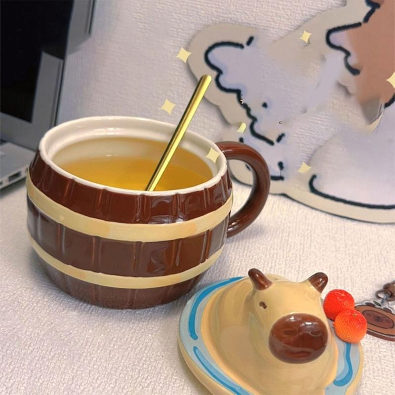 Ceramic Mug Cute Capybara Water Bucket Shape Cup Porcelain Coffee Cups Dringking Cup with Handle & Lid Christmas Gift