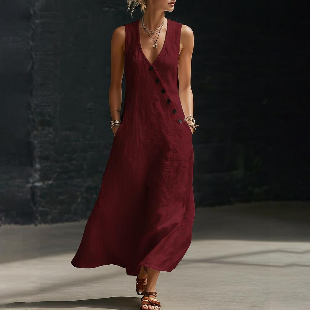 Women's Dress Mid-length Casual Flowy Dresses V-neck Vocation Boho Beach Dress