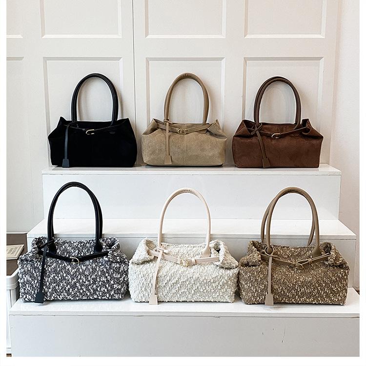 Sac Tote Épaule Design Ceinture Cuir Mat pour Femme Sacs Axillaires Velours Daim Grande Capacité Sacs à Main Travail Dames Portefeuille