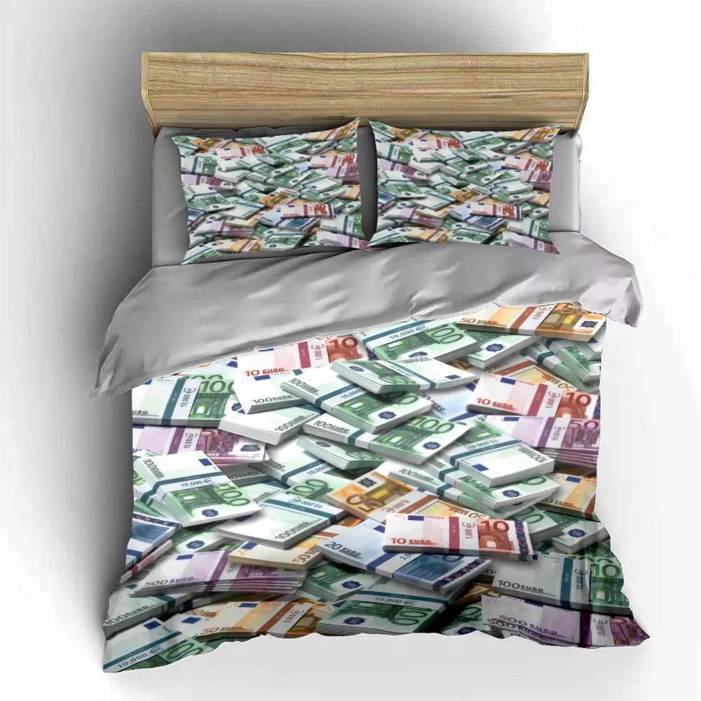 "Set Lenzuola con Stampa di Denaro Lusso per Arredo Casa" con 1 Copripiumino 2 Federe Singolo Matrimoniale King Queen Regalo