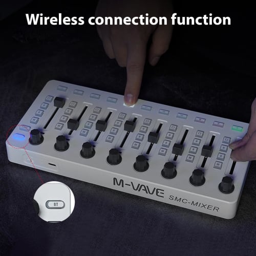 Btuty MIDI Control USB MIDI Controller Mixer, MIDI Mixing Console with 43 Buttons, 8 Knobs, and 8 Push Buttons, BT Connection, Battery/Type-C Power Su