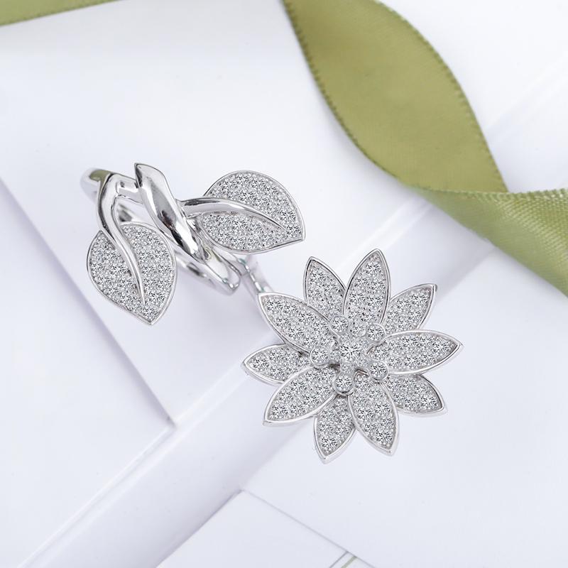 Musla Design Luxury Fashion Brand Elegant Lotus Flower Double Layer Design Ladies Ring Perfect Anniversary Gift
