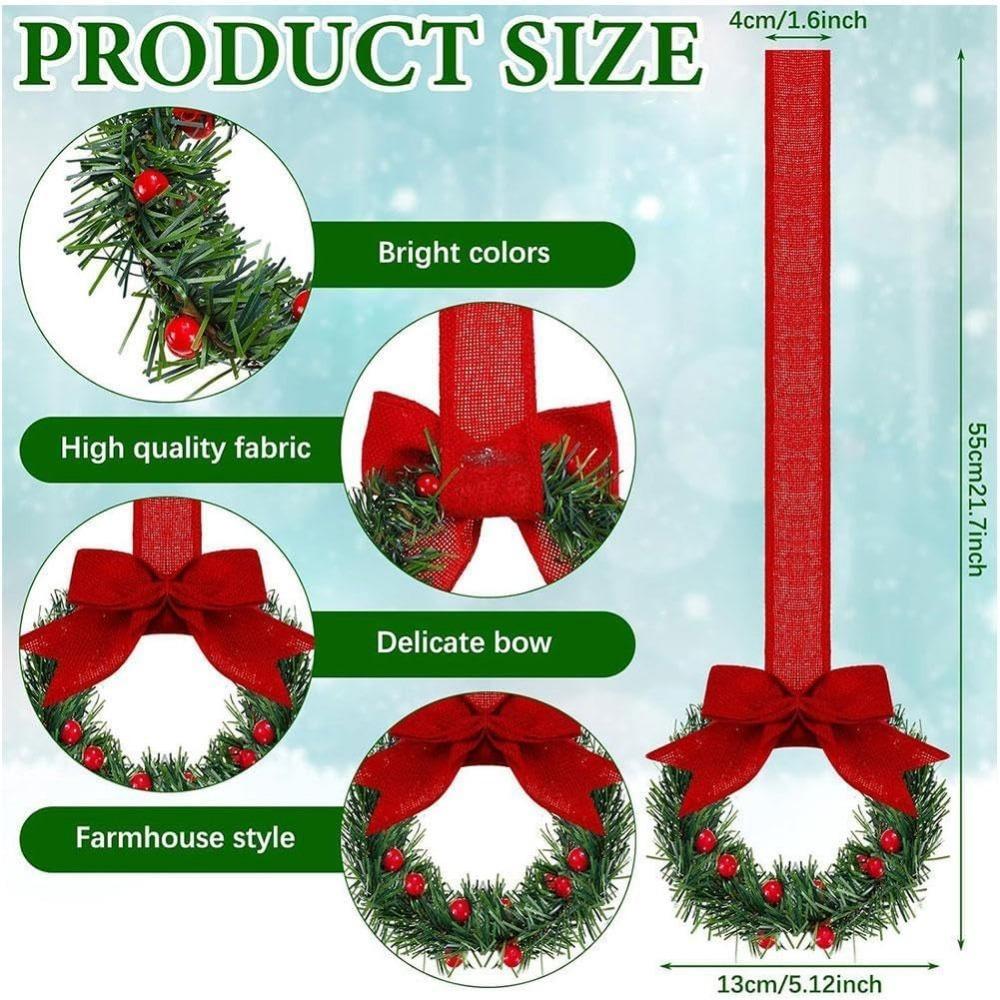 4 Pieces of Christmas Mini Wreaths, Window Decorations, Ribbon Bows, Red Fruits, Christmas Party Home Decorations