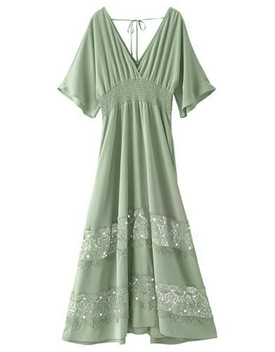 Elegant French Fashion V-Neck Lace Dress: Sexy, Waist-Cinching, Slim-Fit, Ruffled Long Skirt