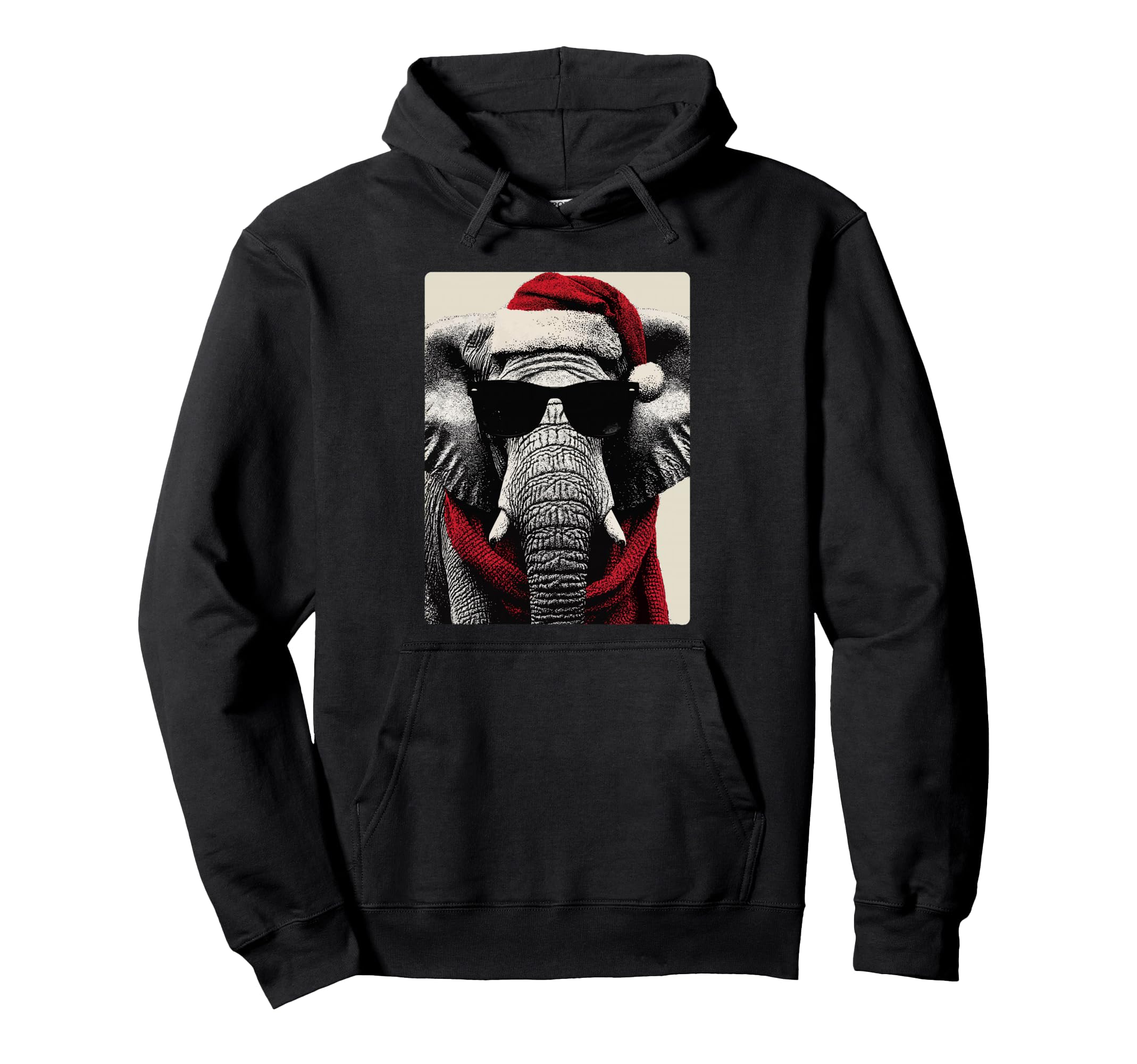 

Christmas Elephant with Sunglasses and Santa Hat, Funny Animal Hoodie