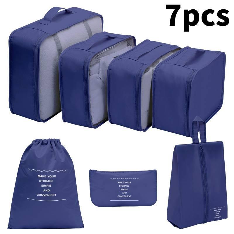 7pcs Solid Color Travel Storage Bag Set Largecapacity Clothes Bags Toiletries