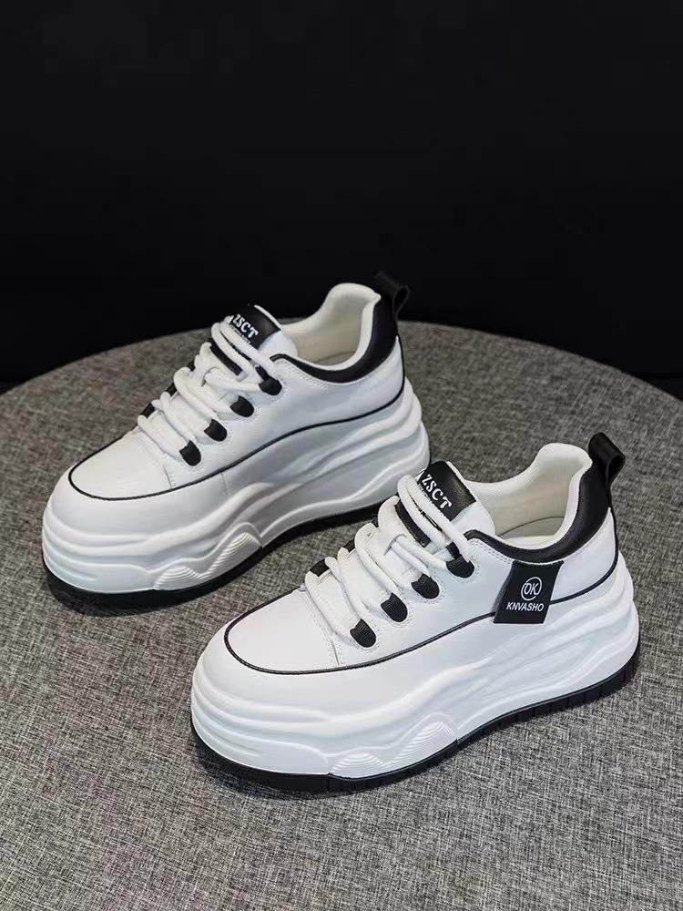 

Inner height increase little white shoes women s 2025 spring and autumn new thick-soled muffin dad shoes small casual sports board shoes 35 чёрный