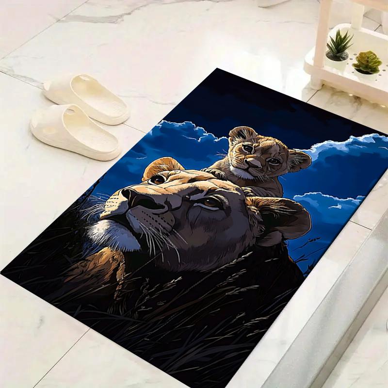 1Pc Lioness Cub Wild Rug, Office Carpet Indoor Outdoor Doormat, Non-Slip, Comfortable, Living, Christmas Halloween, Xmas Gift G1282