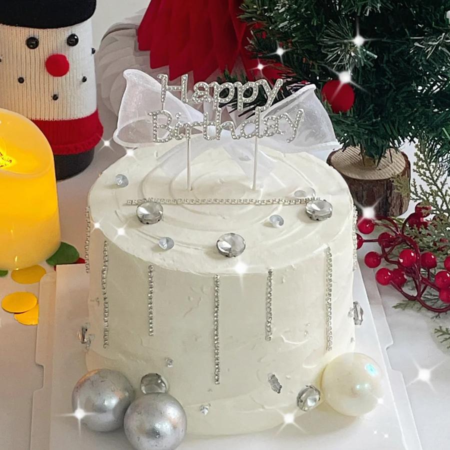 New Alloy Rhinestone Golden Silver Happy Birthday Love Cake Topper for Birthday Wedding Party Cake Decoration Supplies