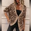 Womens Oversized V-Neck Leopard Print Knit Cardigan Long Sleeve Casual Sweater Winter