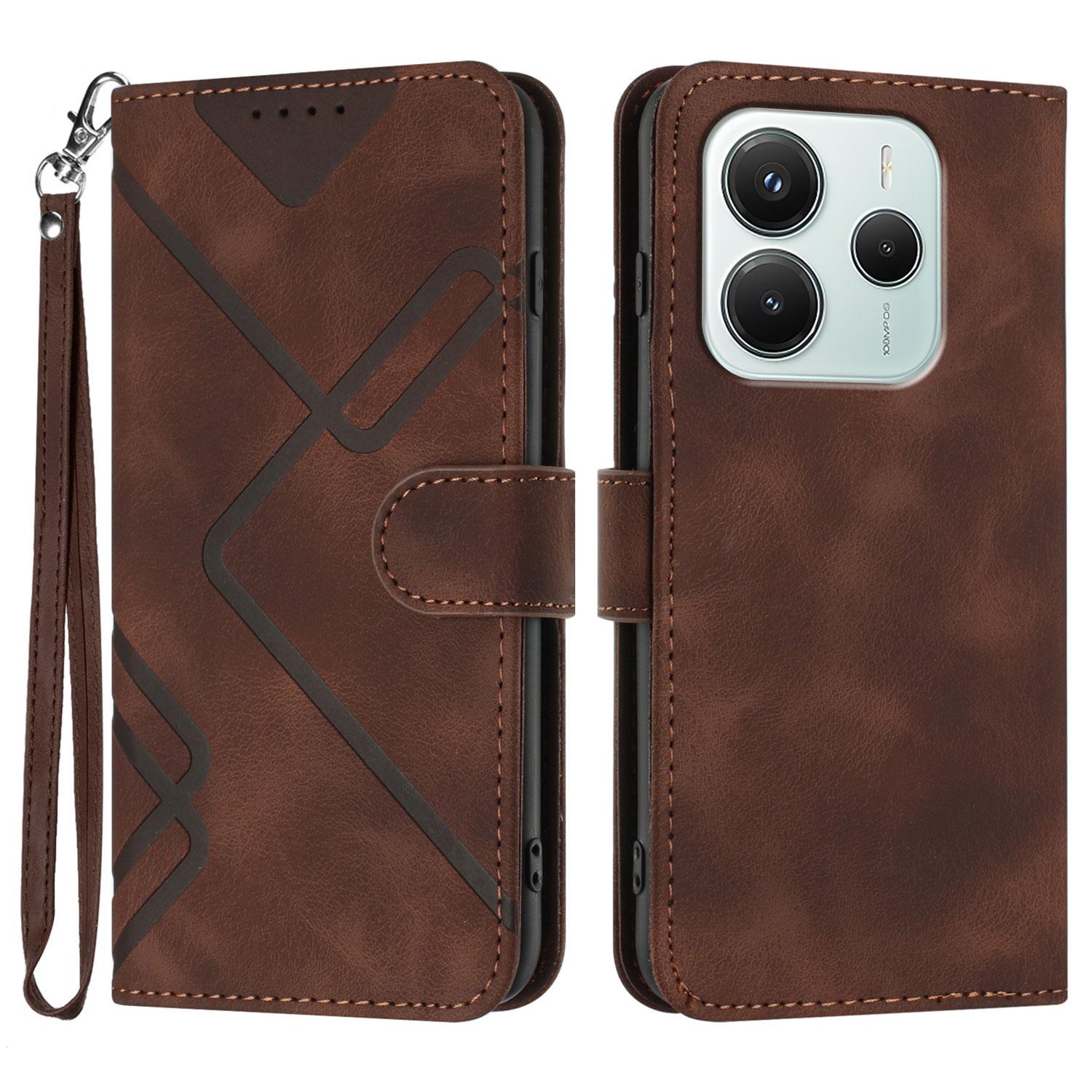 

Для Xiaomi Redmi Note 14 4G (164,84x78,15x8,16 мм) Чехол-кошелек Line Imprinted PU Leather Phone Cover с ремешком Brown