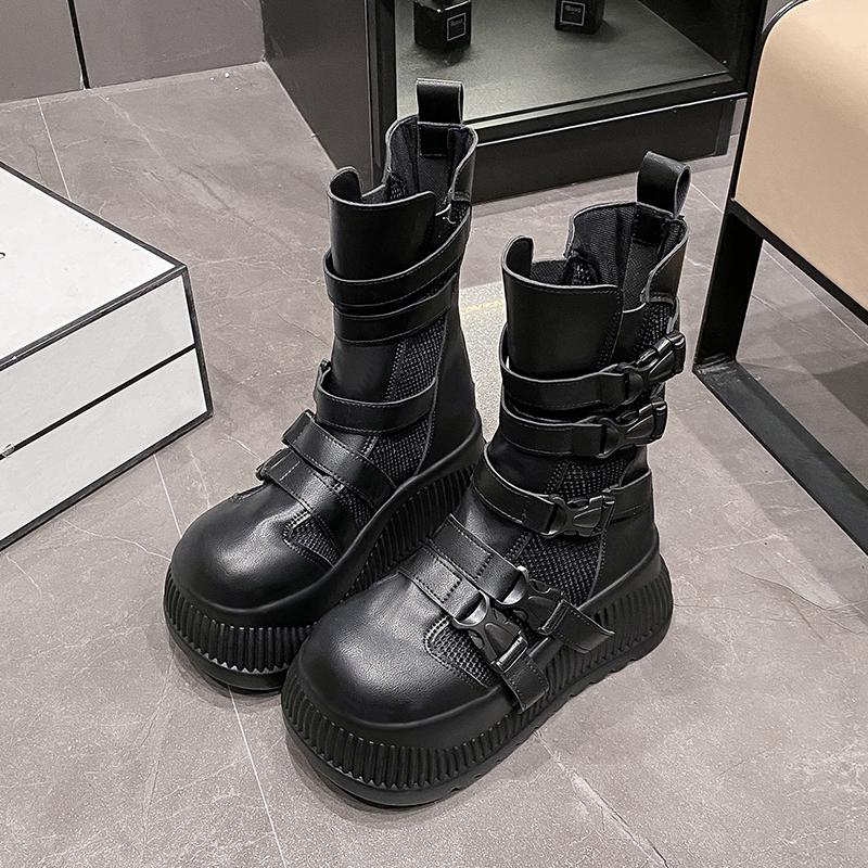 8.5CM  Air Mesh Women Chunky Sneakers Hollow Ankle Booties High Brand Platform Wedge Flats Fashion Causal Shoes