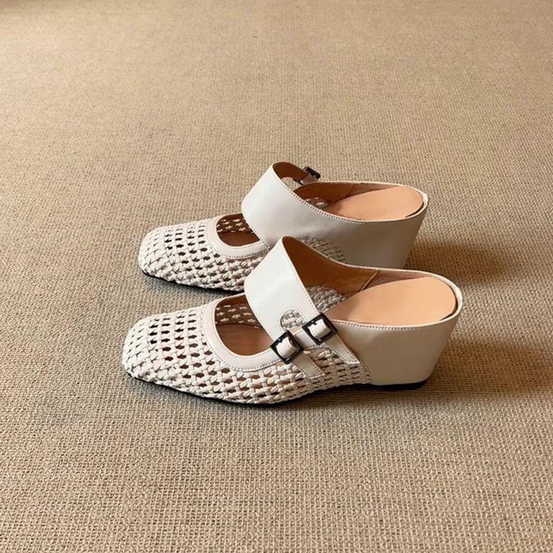 Fashion Heightening Belt Buckle Bag Head Sandals Summer 2025 New Versatile Casual Woven Hollow Women's Cool Slippers