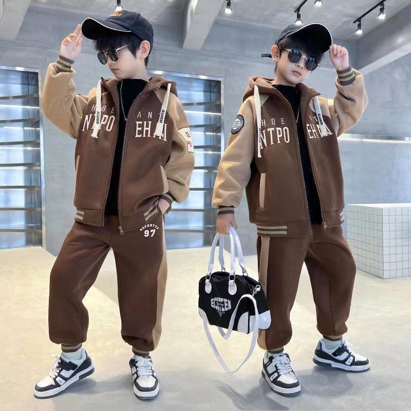 Frühlings- und Herbst-Jungen-Sets Koreanische Version der Kleidung für Teenager 2-teilige Kapuzenjacke Mantel + Hose Lässige Kinderkleidung