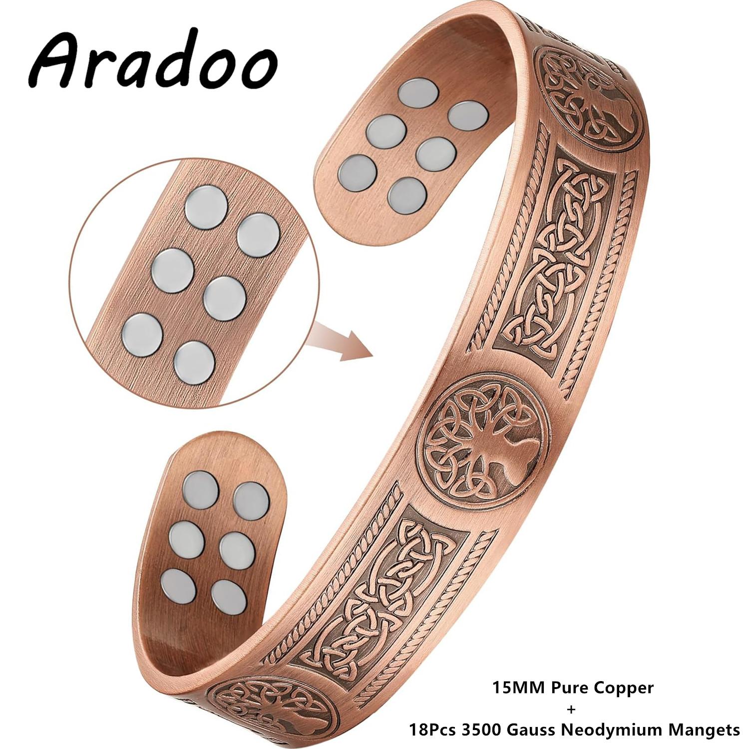 

Evil Eye & Arabesque Pure Copper Bracelet for Men Women with Ultra Strength Magnetic Cuff Bangle Life Tree Jewelry Gifts