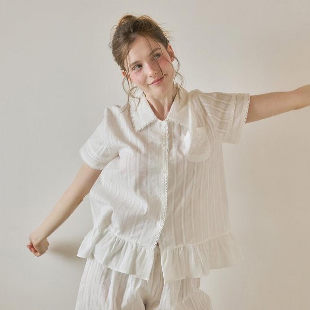 Lunaluz Women Pay Cotton Half Sleeve Collar Two Piece Pajamas