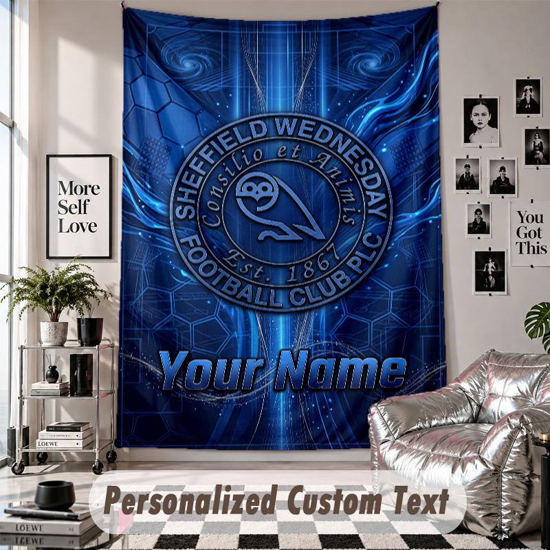Wall Hanging Tapestry With Custom Name & Text, Sheffield Wednesday FC Decorative Tapestry For Bedroom