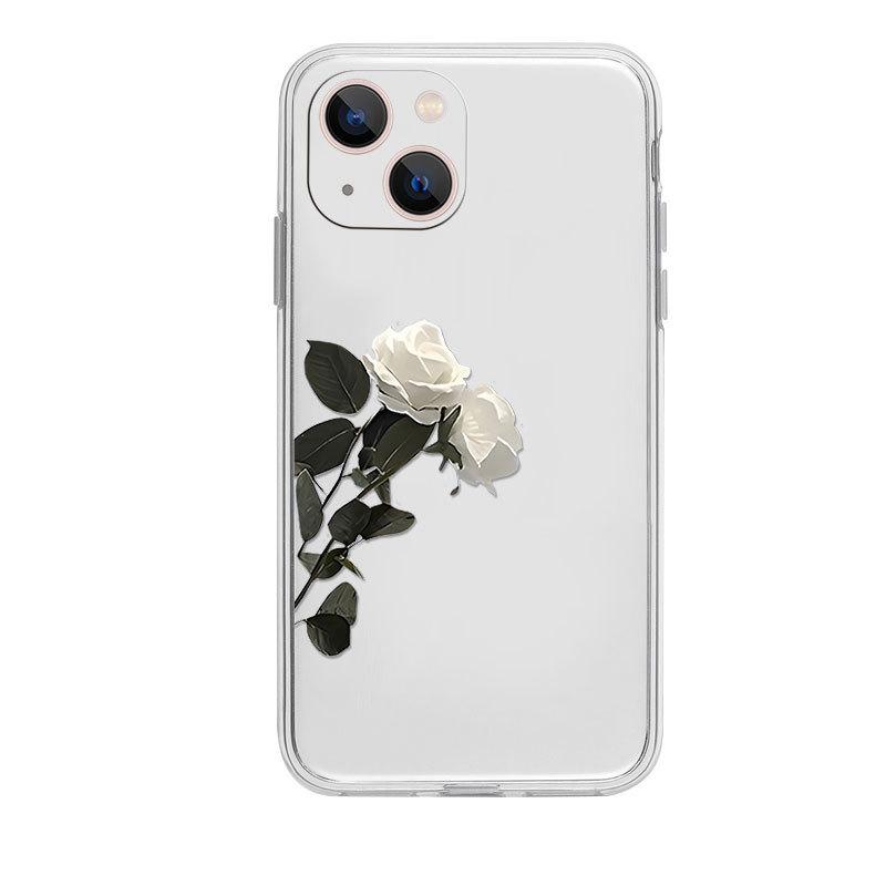 Simple white rose tpu transparent anti-drop case Apple 14promax mobile phone case iPhone17