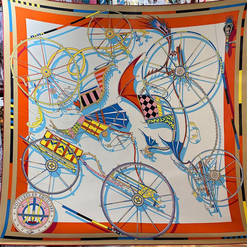 

POBING Silk Cashmere Scarf Women Hand Rolled Carriage Wheel Print Square Scarves Wraps Bandana Big Hijabs Female Foulard 135CM 135CM x 135CM