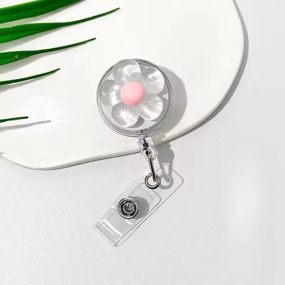 Cute Floral Badge Reel Retractable ID Card Badge Holder Clip Worker ID Card Pull Buckle  For Women
