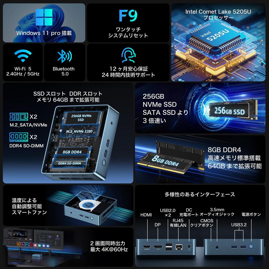 Bmax Mini PC 64GB DDR4 4TB SSD Equipped with a Celeron 5205U It Offers Stable Windows 11 an Cooling Wired 8GB 256GB NVMe SSD Faster Than and a Clear