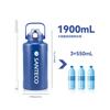SANTECO Vacuum Insulated Water Bottle, Large Capacity, 1900ml, Keeps Cold or Hot, Includes Straw, Compatible with Direct Drinking Sports Drinks, Styli