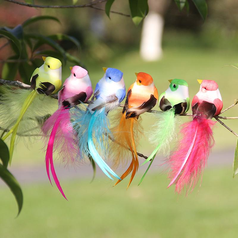 6pcs Foam Feather Artificial Birds Imitation Bird Model Home Outdoors Garden Wedding Decoration Ornament DIY Party