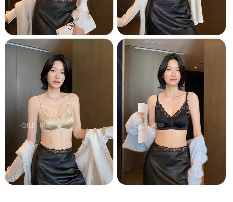 French Lace Trim Push-Up Wireless Triangle Cup Lingerie - Anti-Sag, Comfortable Women's Underwear