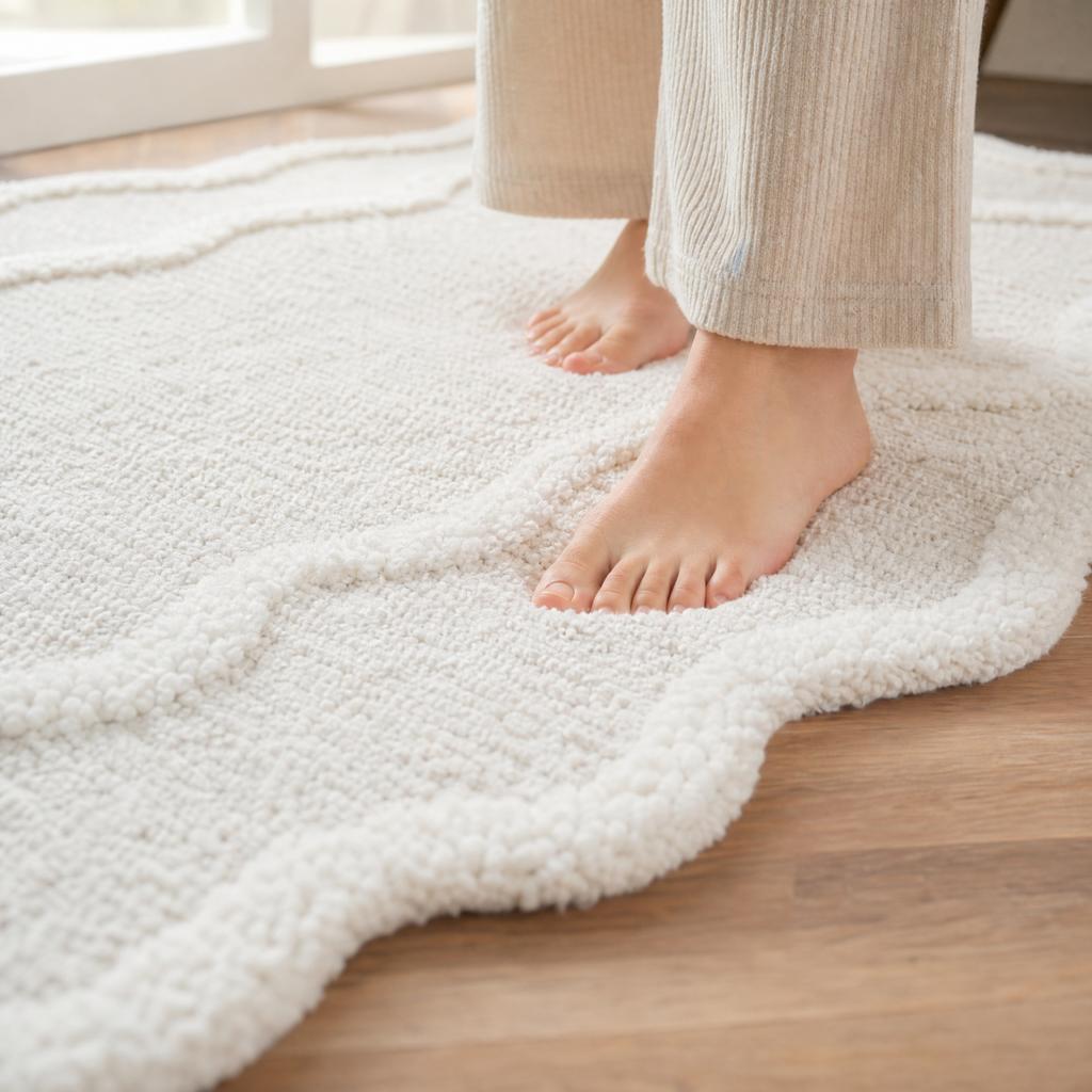 Absorbent Bedside, Non- Doormat for Bedroom, 40 cm, Light Gray Curved