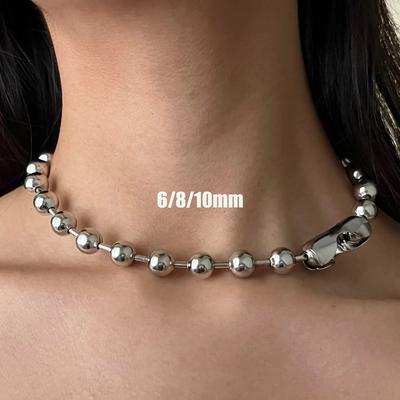 Colar de Corrente de Bolas de Aço Inoxidável 6/8/10mm para Camadas para Mulheres Homens Corrente Grossa Oversize Gargantilha Estética Grunge Colar Y2K