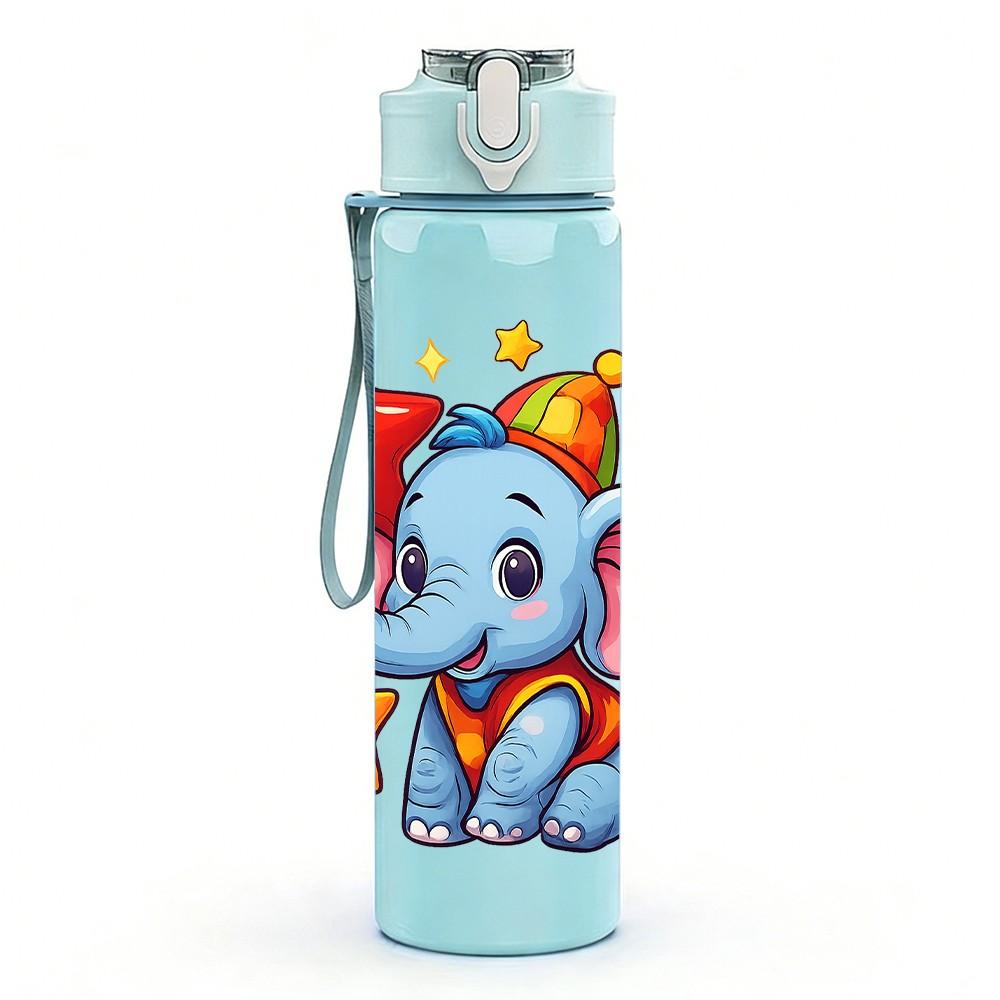 1PC Star Baby Elephant Pattern 750ml Color Plastic Sports Water Bottle Leakproof Flip Straw Lid Suitable for Sports Office Home Use