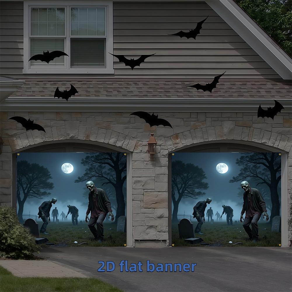 2D flaches Banner, 1 Stück Halloween Happy Garagentor horizontales Schild, Halloween Hintergrund Türbanner