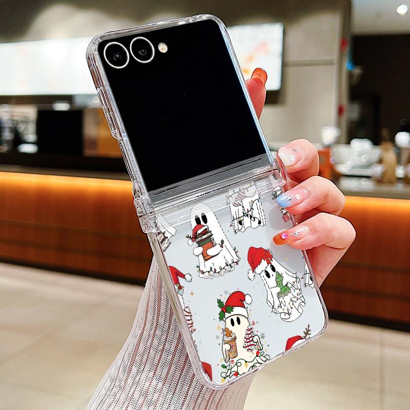 Christmas Ghost Halloween Case For Samsung Z Flip 8 7 FE 6 5 4 Clear PC Slim Hard Folding Phone Cover For Galaxy Z Flip8 Flip7 Flip6 Flip5