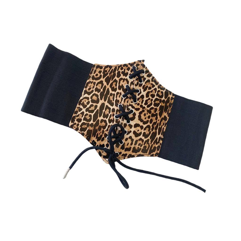 Lace Leopard Pattern Corset Women Waspie Laceup Tied Waistband Retro Cincher for Formal Event Party Elastic Waistbelt