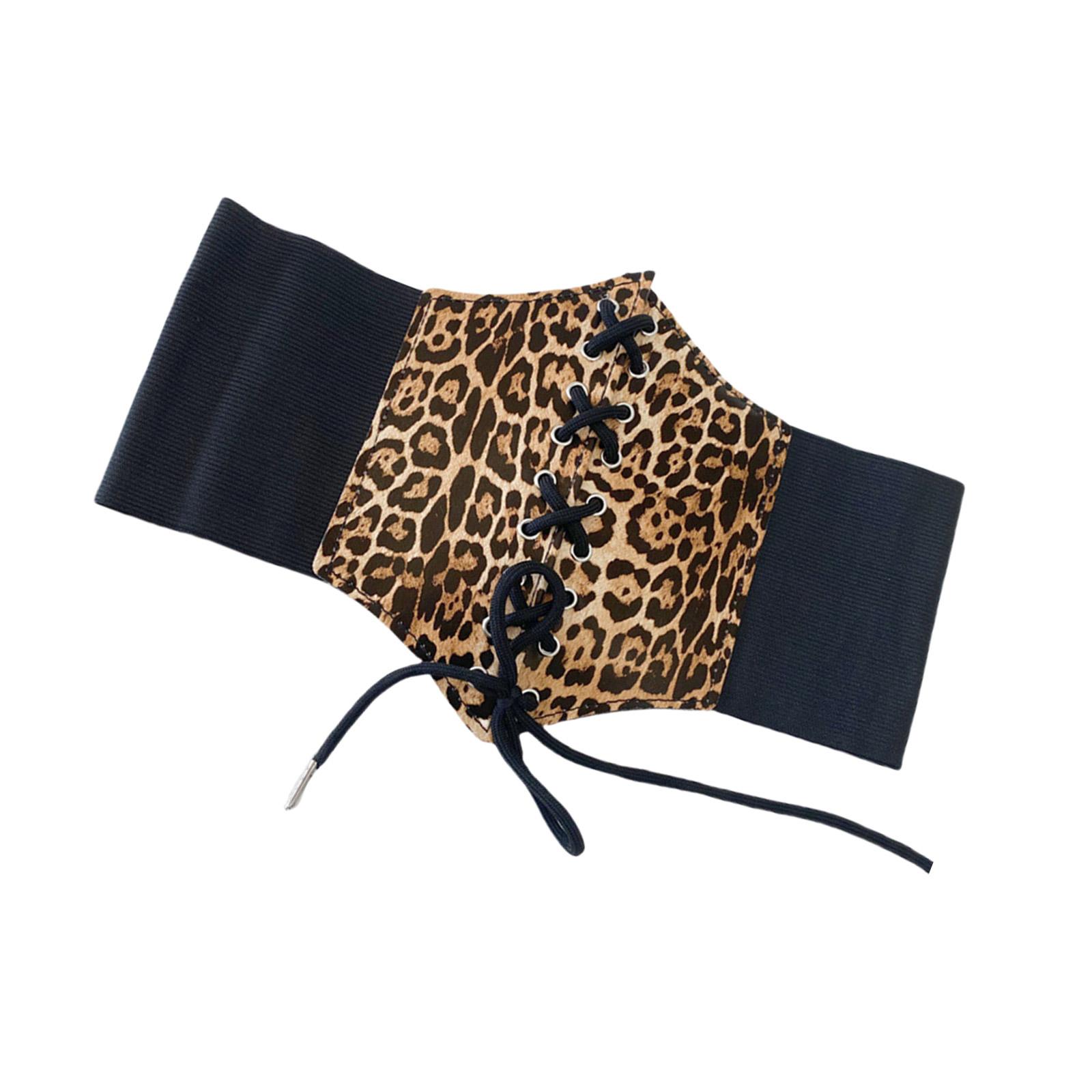 

Lace Leopard Pattern Corset Women Waspie Laceup Tied Waistband Retro Cincher for Formal Event Party Elastic Waistbelt