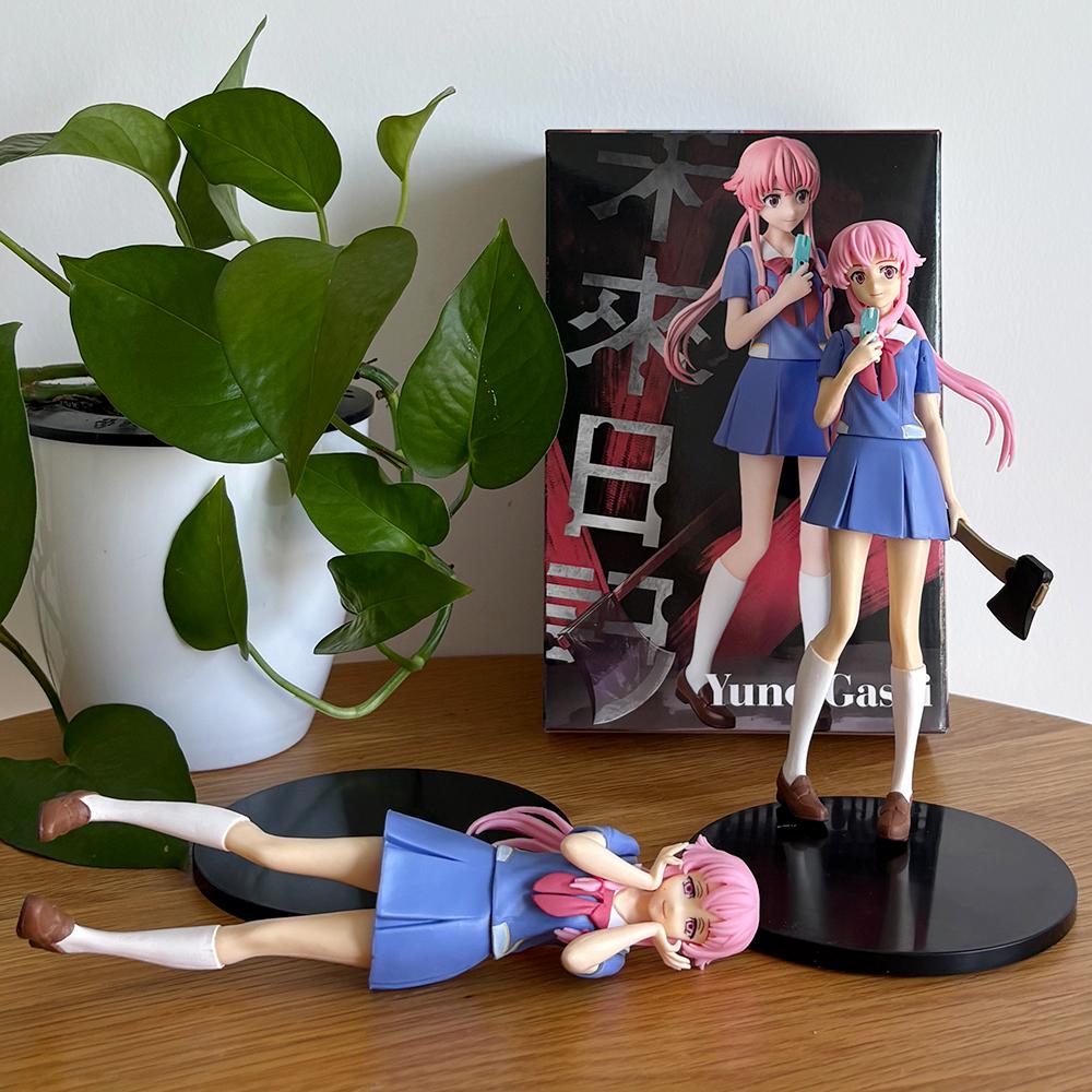 2 Stil Mirai Nikki Anime Figur Gasai Yuno 17cm Rosa Haare Schuluniform Hübsches Mädchen PVC Modell Niedliches Peripheriegeschenk Spielzeugpuppe
