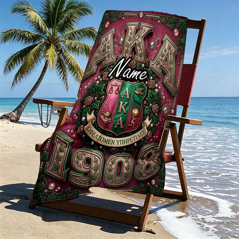 Custom Name Personalized Alpha Kappa Alpha Print Beach Towel, for Trip Camping Beach Party Home Decor, Birthday Gift for Family & Friends