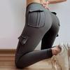 Pantaloni da Yoga a Vita Alta Monocolore Multi Tasche Push Up Senza Cuciture Skinny Leggings Fitness da Donna Activewear