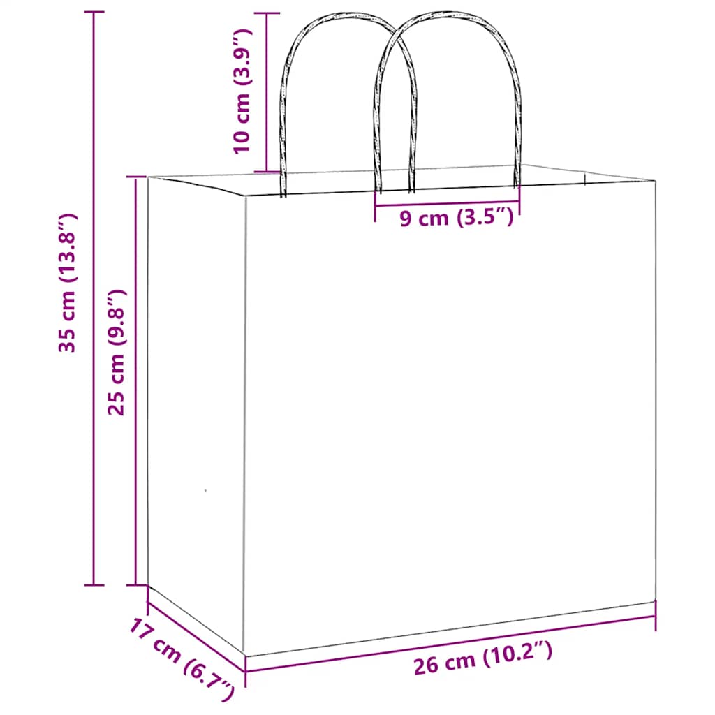 250 pcs Paper Shopping Bags with Handles Yellow 26 x 17 x 25 cm