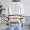Women Loose V Neck Long Sleeve Striped Rainbow Sweater Fall Winter S-L