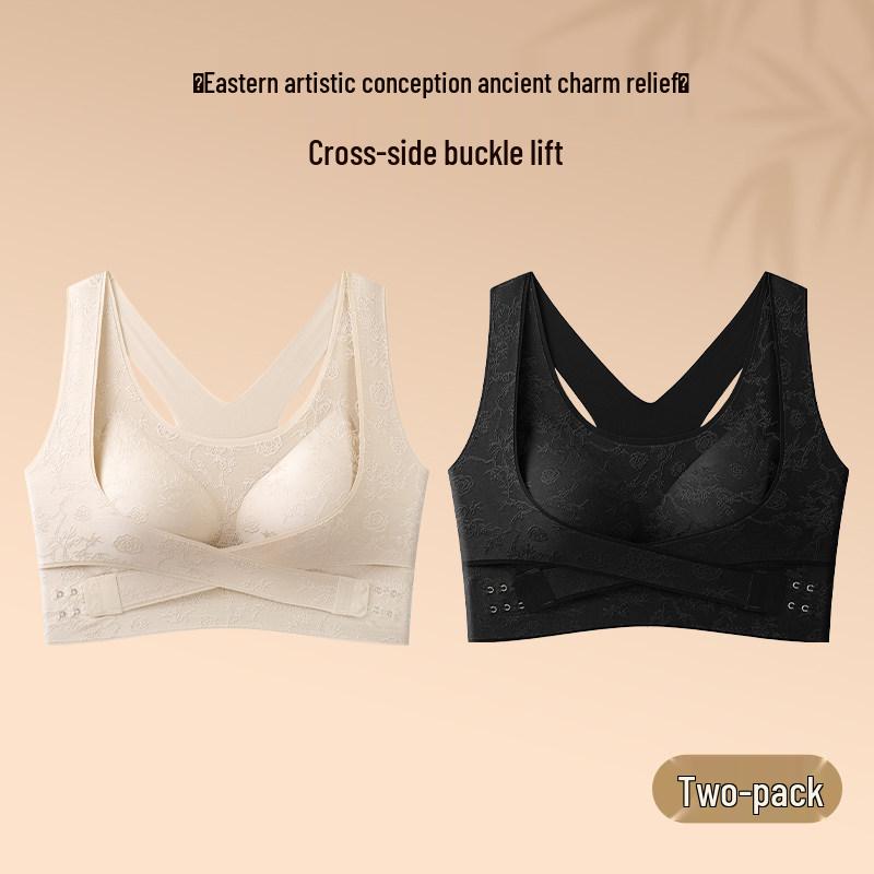 Live-Übertragung Sport-BH mit Kreuzverschluss für Damen: Push-Up-Unterstützung, Anti-Hängebusen und Sammlung von Achselfett 3XL (160-180 lbs) beige
