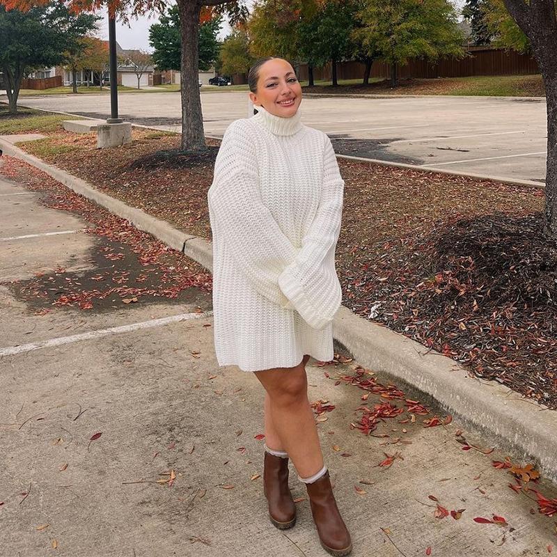 Casual Knitted Pullover Dress Women Turtleneck Long Sleeve Ribbed Female Sweater Autumn Winter Fashion Lady Warm Outwears