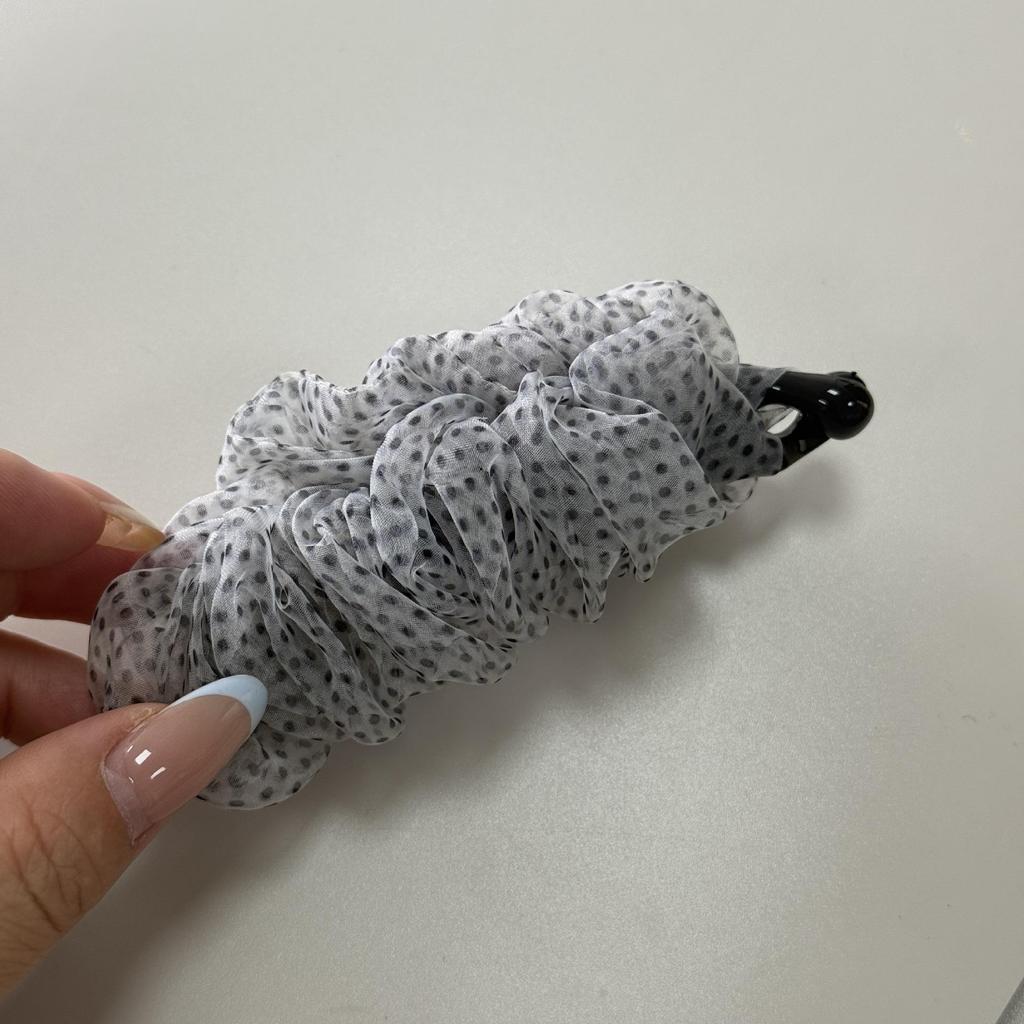 Elegant Floral Pleated Mesh Banana Hair Clip - High-End Chic Ponytail Accessory